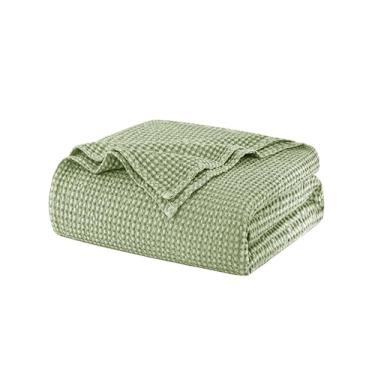 Imagem de Talasily Cobertor 100% algodão tamanho solteiro GG para cama - roupa de cama leve e respirável para todas as estações - Cobertor de trama waffle macio, lavável na máquina, verde sálvia, 166 x 232