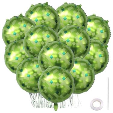 Imagem de 12pçs Balões Pixel Verde, 45cm Balões Filme de Alumínio com Tema Pixel com Fita e Canudo Suprimentos Reutilizáveis para Decoração de Festa Aniversário