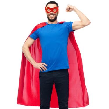 Imagem de D.Q.Z Capa de super-herói adulto e máscara para homens e mulheres, fantasia de super-herói, lembrancinhas de festa de Halloween, Vermelho, 100cm*140cm