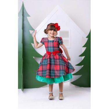 Imagem de Vestido Infantil Banana Club Xadrez Vermelho e Verde para o Natal, Ver