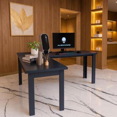 Imagem de Mesa 150x150 Em L Cozinha Jantar Grande Cor Preta Mel - ClickForte, Pr