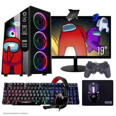 Imagem de Computador PC Gamer Completo TOB Intel Core i5 SSD 240GB 16GB Teclado Mouse Mouse Pad e Headset Gamer Joystick Monitor 19” Windows 10 Pro Trial