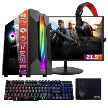 Imagem de Computador Pc Gamer Completo Tob Intel Core I7 Rede Sem Fio Ssd 240Gb 16Gb Vga Gt730 4Gb Windows 10 Pro Trial Teclado E Mouse Mouse Pad Head Monit