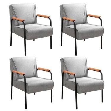 Imagem de Conjunto 4 Poltronas Jade Moderna Braço Metal Kit Cadeiras Decorativa 