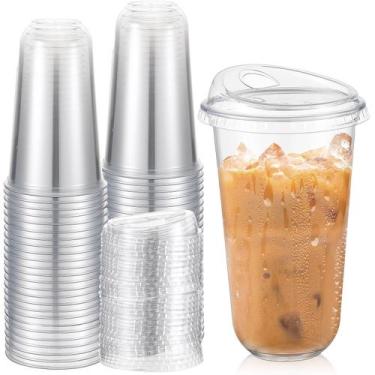 Imagem de Copos de café de plástico Ziliny 18 onças com tampas Sip, 50 conjuntos