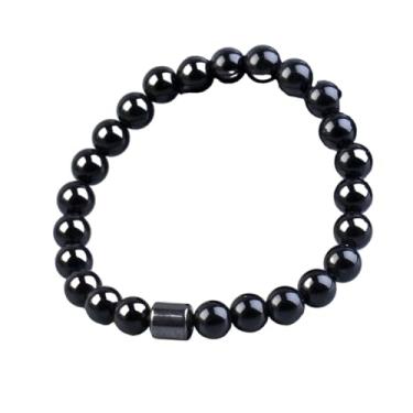 Imagem de Progresssail Pulseira de contas de pedra natural com cordão elástico ajustável, joias minimalistas de contas de lava boêmias para mulheres e homens, terapia de cura e relaxamento, One Size, Pedra, Sem