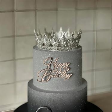 Imagem de LZGXZF Topos de bolo de acrílico feliz aniversário chá de bebê cupcake topo dourado aniversário festa lembrancinhas decorações personalizado topo de bolo para meninos e meninas para decoração de festa