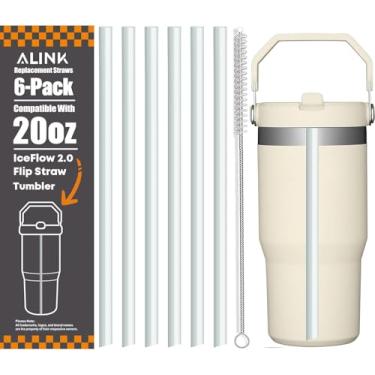 Imagem de ALINK Canudos de substituição para Stanley IceFlow 2.0 Copo flip de 600 ml, pacote com 6 canudos de plástico transparente reutilizáveis compatíveis com copo IceFlow de 590 ml com escova de limpeza