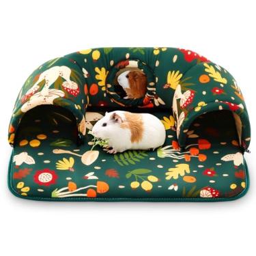 Imagem de Cinnvoice Túnel de esconderijo de porquinho-da-índia com cama quente, 3 cavernas, túnel de animal pequeno, grande, macio, esconderijo de animais pequenos para cobaias, chinchilas, acessórios para casa