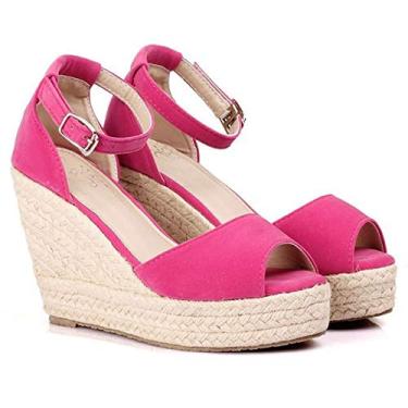 Imagem de Bigfanshu Sandálias femininas de verão tamanho grande 32-44, sapatos peep-toe salto alto plataformas casuais, Rosa, 40 BR