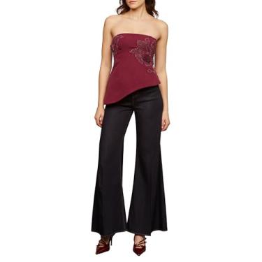 Imagem de AMUR Blusa floral feminina Ardell com contas, Pinot Noir, 00