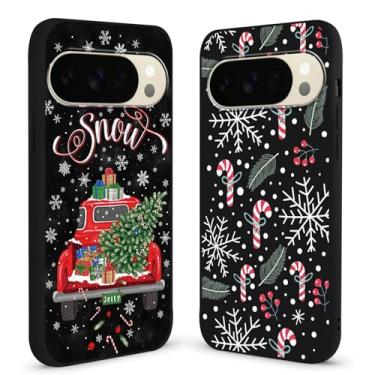 Imagem de Yomjew Pacote com 2 capas de celular Merry Christmas para Google Pixel 10 Pro de 6,3 polegadas, linda árvore de Natal, carro, caminhão, doces, capa de presente de silicone macio à prova de choque para