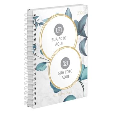 Imagem de Agenda Diária 2026 Capa Dura Personalizada Com 02 Fotos Folhas Azuis