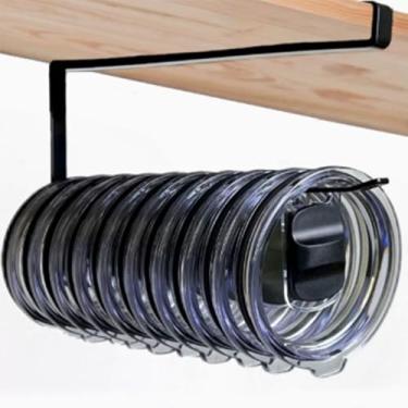 Imagem de Organizador de tampa de copo, gancho de tampa de copo para prateleiras de armário de 1,5 a 2 cm, suporte para tampa de copo com economia de espaço, gancho para 12 a 15 tampas, rack de armazenamento