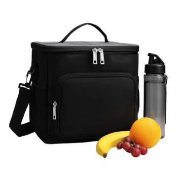 Imagem de Bolsa Térmica Preta Grande para Marmita, Lanche e Academia | Lancheira Reforçada com Alça Ajustável e Ombro | Ideal para Trabalho, Viagem, Passeio e Fitness | Mantém Frio e Quente