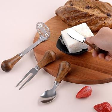 Imagem de Colher de queijo que suporta garfo de queijo, colher de bolo de manteiga, torrada de pão, mini colheres de servir, garfos e mini pinças de servir – Conjunto de garfo e colher