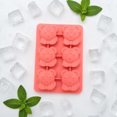 Imagem de Generic 1 bandeja de gelo, molde de gelo de 6 cavidades com tampa, lavagem à mão, irregular, apenas silicone, laranja, rosa, 16 x 11 x 3,2 cm