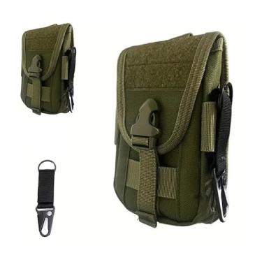 Imagem de Bolsa tática para celular Molle, coldre para smartphone, bolsa utilitária portátil EDC, porta-cartões, organizador, pacote de segurança resistente, adequado para cinto de cintura, verde, 10 x 16,7 cm