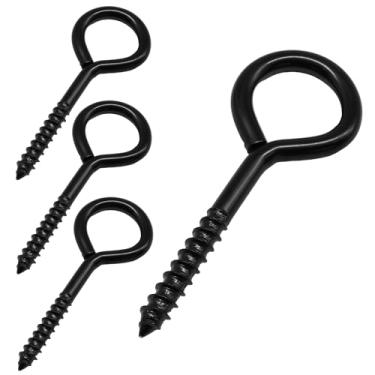 Imagem de Cionyce 4 ganchos de olhal de 13 cm, parafuso de olhal preto grande rosqueado para pendurar com segurança, amarrações, aplicações internas e externas e cabos de fixação de madeira