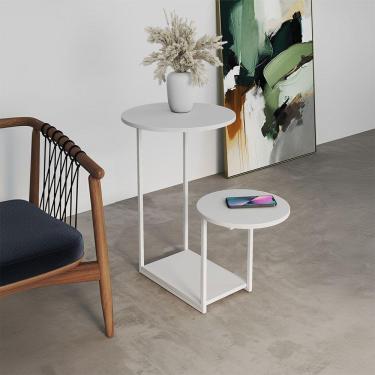 Imagem de Mesa De Apoio Ferro Branco Tampo Redondo Branco Cibele