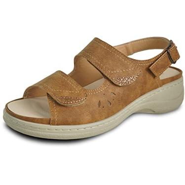 Imagem de KOZI Sandália feminina casual confortável canadense com bico redondo substituível, palmilha ortopédica preta camelo azul marinho-acastanhado, Camelo 2, 35