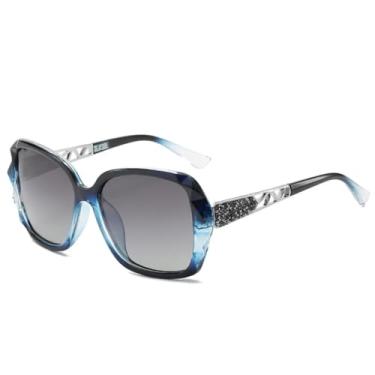 Imagem de HCHES Óculos de Sol Clássicos de Luxo Femininos Polarizados com Armação Grande e Elegantes com Proteção UV400 - Estilo Vintage (Armação Azul)