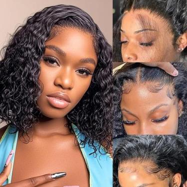 Imagem de Peruca Espive Deep Wave Bob 25 cm Cabelo humano 200% densidade preta