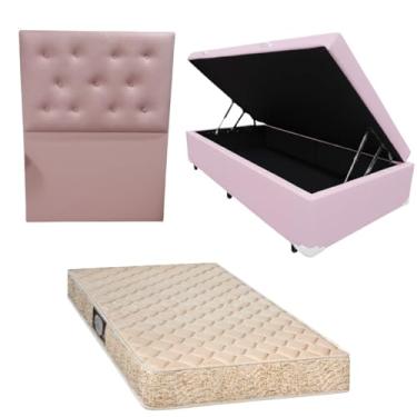 Imagem de Cama Box Baú Blindada com Colchão de Espuma Orthopedic + Cabeceira Botonê (CORINO ROSA, Solteiro)