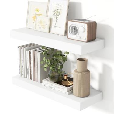 Imagem de Heimlove Conjunto de 2 prateleiras flutuantes de parede brancas de 61 cm, de madeira rústica de 20 cm, com suportes invisíveis para quarto, cozinha, sala de estar