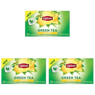 Imagem de Sacos de chá verde Lipton Lemon sem açúcar, pacote com 3