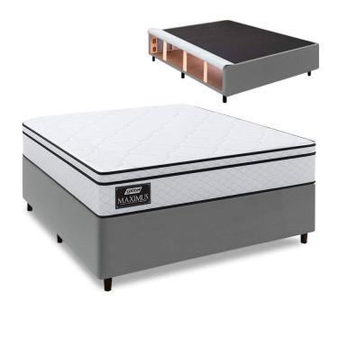 Imagem de Cama Box Baú Lateral Queen Gazin Colchão Com Molas Ensacadas 158x198x68cm Maximus Branco / Cinza
