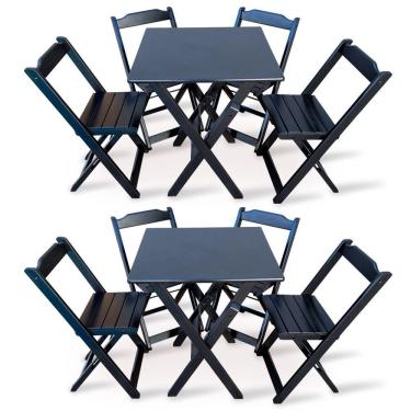 Imagem de Kit 2 Conjuntos De Mesa Dobravel Com 4 Cadeiras Dobráveis De Madeira 70x70 Cm Preto Cor: Preto