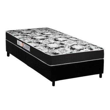 Imagem de Cama Box Solteiro: Colchão Espuma Luckspuma D45 Gran Luck Pro + Base Crc Suede Black(88X188)