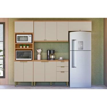 Imagem de Cozinha Modulada Completa Selene 4 Peças (2aéreos+1balcão+1torrequente) Cp08 Jequitiba-off White Fosco - Linea Brasil