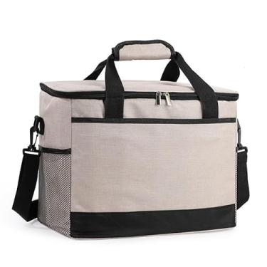 Imagem de Saco térmico familiar Cesta de piquenique Praia Camping 30L Fabricado em tecido Oxford 600D, impermeável e durável (bege)