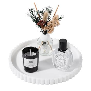 Imagem de Bandeja de banheiro redonda de silicone para decoração de bancada de cozinha, bandeja decorativa de mesa de centro para perfume, vela, saboneteira, 23 cm, branca