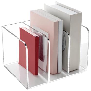 Imagem de Organizador de livros de acrílico transparente de 3 compartimentos, suporte de arquivo de mesa para escritório e casa, classificador vertical de revistas, dimensões: 8,5 x 7,3 x 7,1 cm
