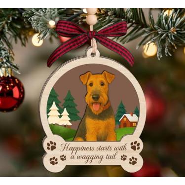Imagem de Enfeite de Natal de madeira para cachorrinhos Airedale Terrier - Lembrança de cachorro em 3 camadas - Presente memorial de animal de estimação para amantes de cães - Decoração de Feliz Natal - Enfeite