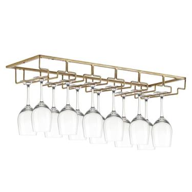 Imagem de Chewtoyo Organizador de copos resistente de aço carbono, copo de armazenamento que economiza espaço, 6 fileiras de cabide sob o armário, suporte de vinho de vidro para bar e restaurante em casa