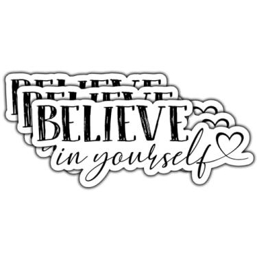 Imagem de (3 peças) Adesivo Believe in Yourself com frase motivacional positiva, decalque de vinil à prova d'água inspirador para livros, laptops, telefone, garrafas de água, copo Kindle, 7,6 cm