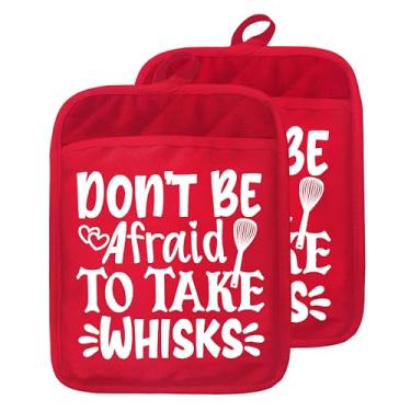 Imagem de GOOZHO Suportes engraçados de panela de Natal com bolsos, não tenha medo de levar batedores, porta-panelas de forno de Natal resistentes ao calor, almofadas quentes para cozinha, assar e cozinhar