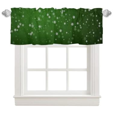 Imagem de FJWMZ Cortinas de cozinha de Natal de inverno, sanefas para janelas, verde, Natal, floco de neve, tratamentos de janela, pequena saia curta para sala de estar, banheiro, decoração de janela, 137 x 45