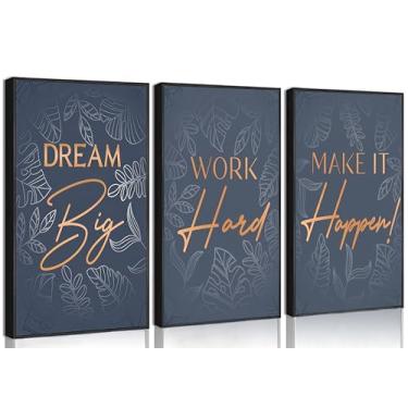 Imagem de 3 peças de arte inspiradora de parede de escritório inspiradora motivacional positiva citação positiva pôsteres pinturas quadros decoração de parede impressão em tela arte para quarto escolar sala de