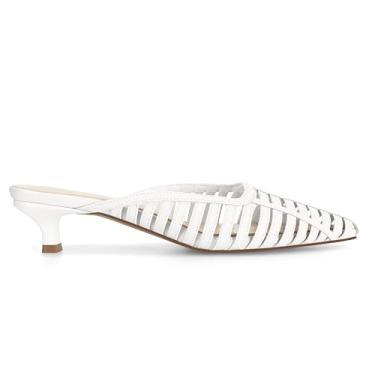 Imagem de WJZDSJCO Salto gatinho feminino bico fino fechado elegante salto laço vintage mules sexy pontudo cravejado sapato stiletto, Branco, 36