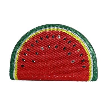 Imagem de TYQVRVZ Bolsa feminina fofa de melancia com strass para noite com corrente de glitter e cristal para festa, coquetel, formatura, Vermelho