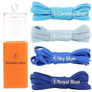 Imagem de sovida 4 pares de cadarços planos - 36 cores para cadarço de sapatos, tênis de corrida atlético, sapatos casuais, cordas para botas, 10-carolina azul + creme + azul celeste + azul real + caixa de