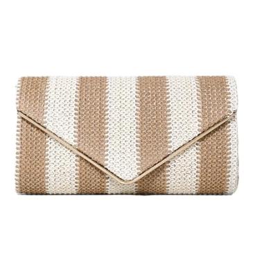 Imagem de Bolsa feminina listrada elegante de palha para noite com tecido de palha para praia bolsa tiracolo de verão 2025, Caqui