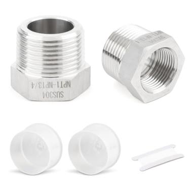Imagem de 2 peças de bucha sextavada redutora de aço inoxidável 304, adaptador de encaixe de tubulação NPT macho de 2,5 cm para NPT fêmea de 3/10.2 cm (2.5 cm MNPT para 3/10.2 cm FNPT), conector rosqueado