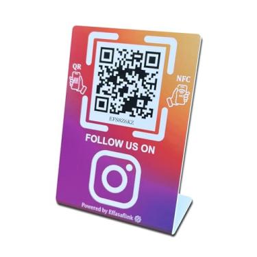 Imagem de Placa de suporte QR e NFC para montra – acesso fácil e rápido à página de mídia social para clientes – perfeita para promover seguimento de redes sociais – Compatível com Instagram