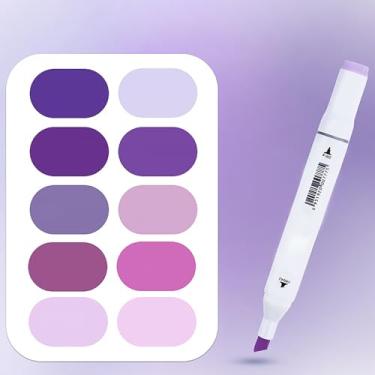 Imagem de Liulich 10 marcadores de álcool série de cores puras, conjunto de marcadores de cor sólida de ponta dupla para adultos desenho iniciante (roxo)
